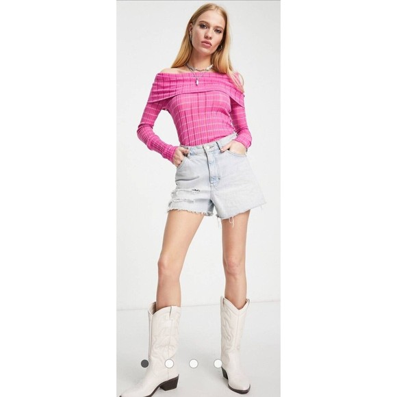 NWT Free People S Snowbunny Girlfriend Ribbed LS Fuchsia Fizz Combo - Picture 4 of 12